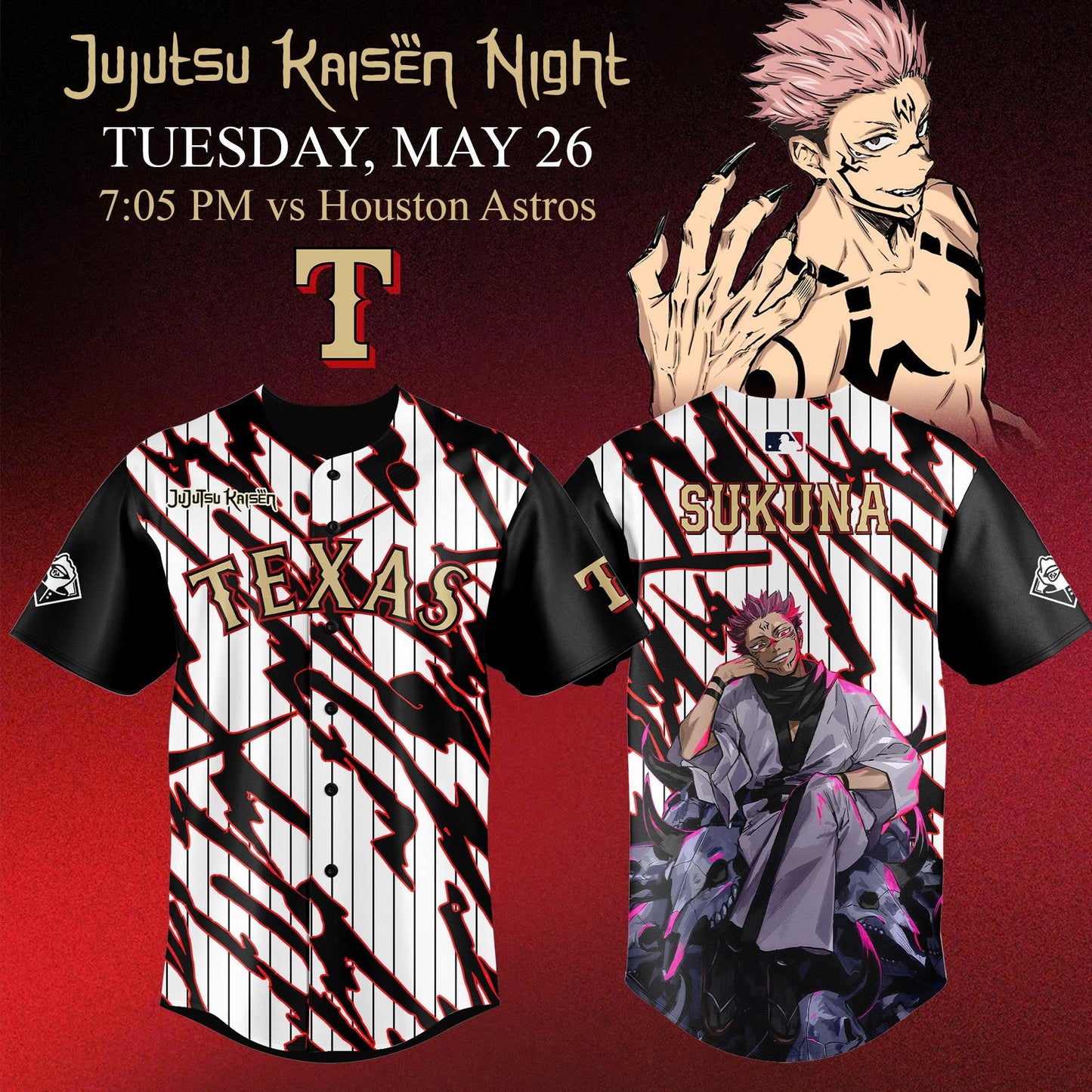 Texas Rangers x Jujutsu Kaisen ‘Sukuna’ Night 2026 Jersey