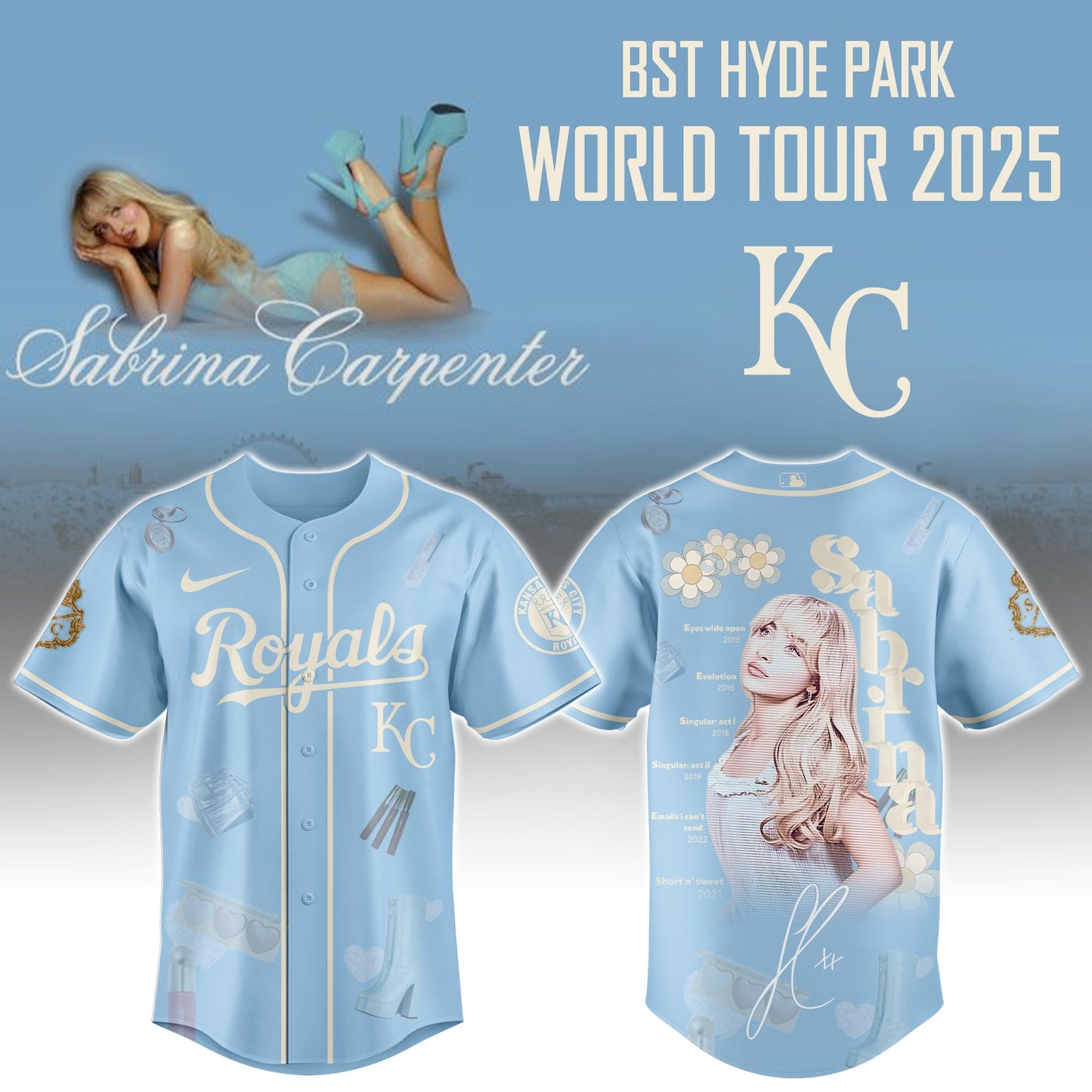 K C Royals x Sabrina Carpenter Short  Sweet Tour Jersey Editions Limited +Selling Out Fast