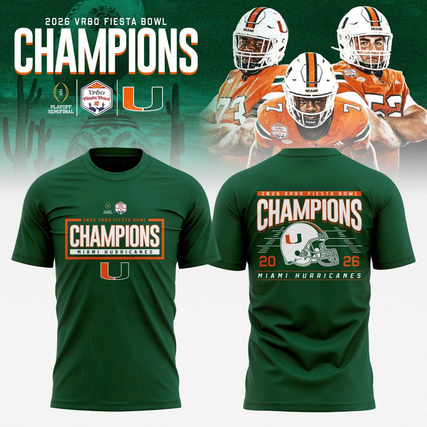 Miami Hurricanes 2026 Fiesta Bowl Champions T-shirt “ Green