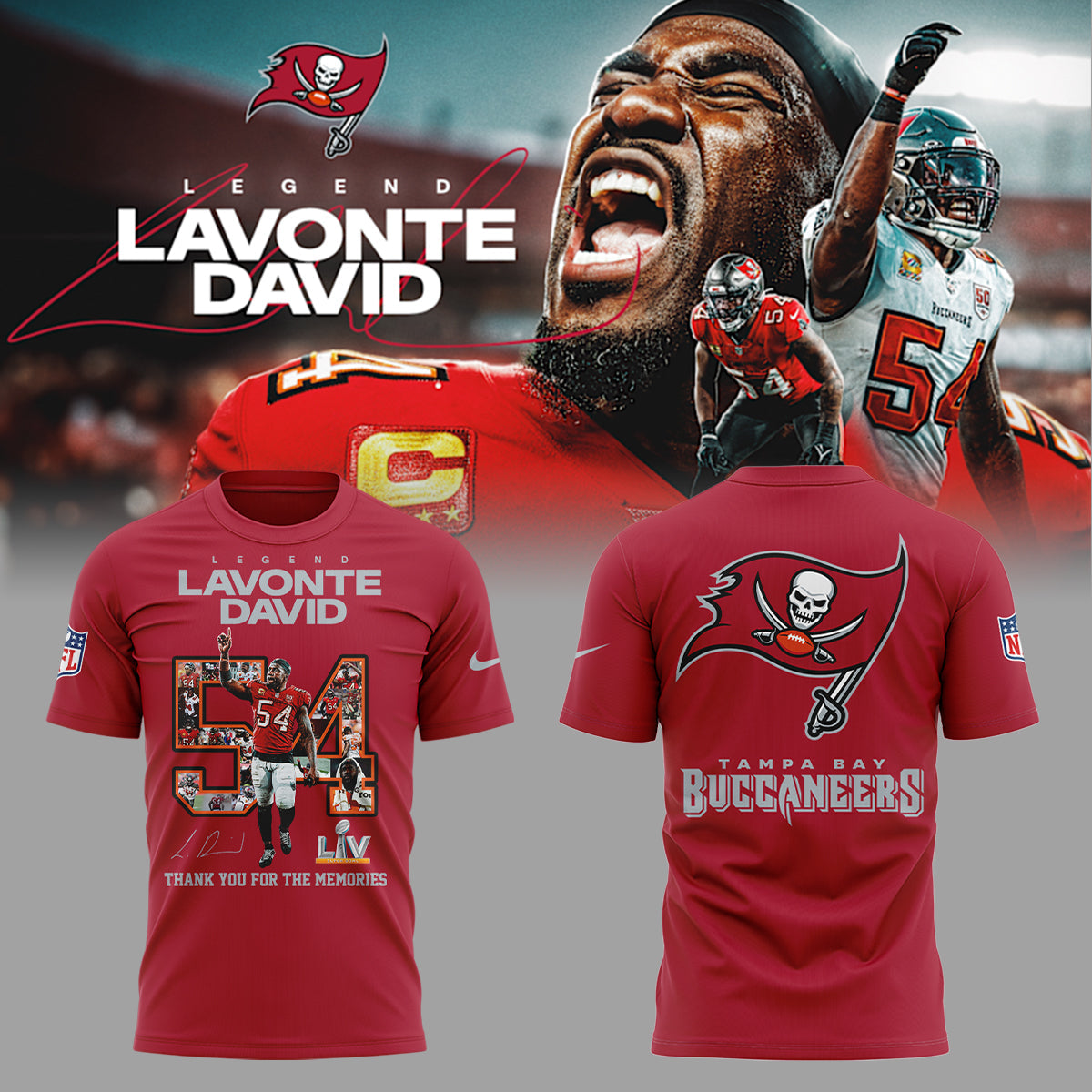 Limited Edition Legend Lavonte David “ Thank You For The Memories TShirt