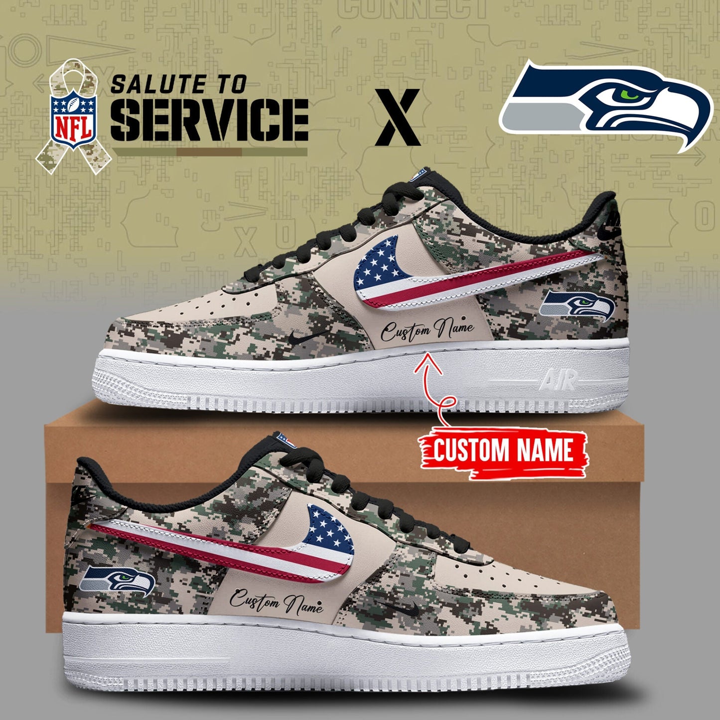 Limited Edition Salute to Service 2025 Air Force Shoes Custom Name - Seattle Seahawks