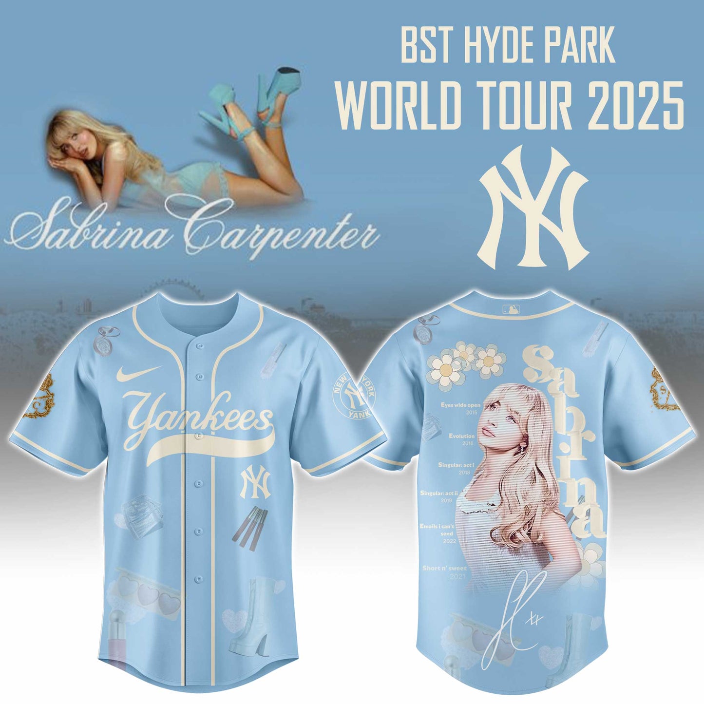 N Y Yankees x Sabrina Carpenter Short  Sweet Tour Jersey Editions Limited +Selling Out Fast