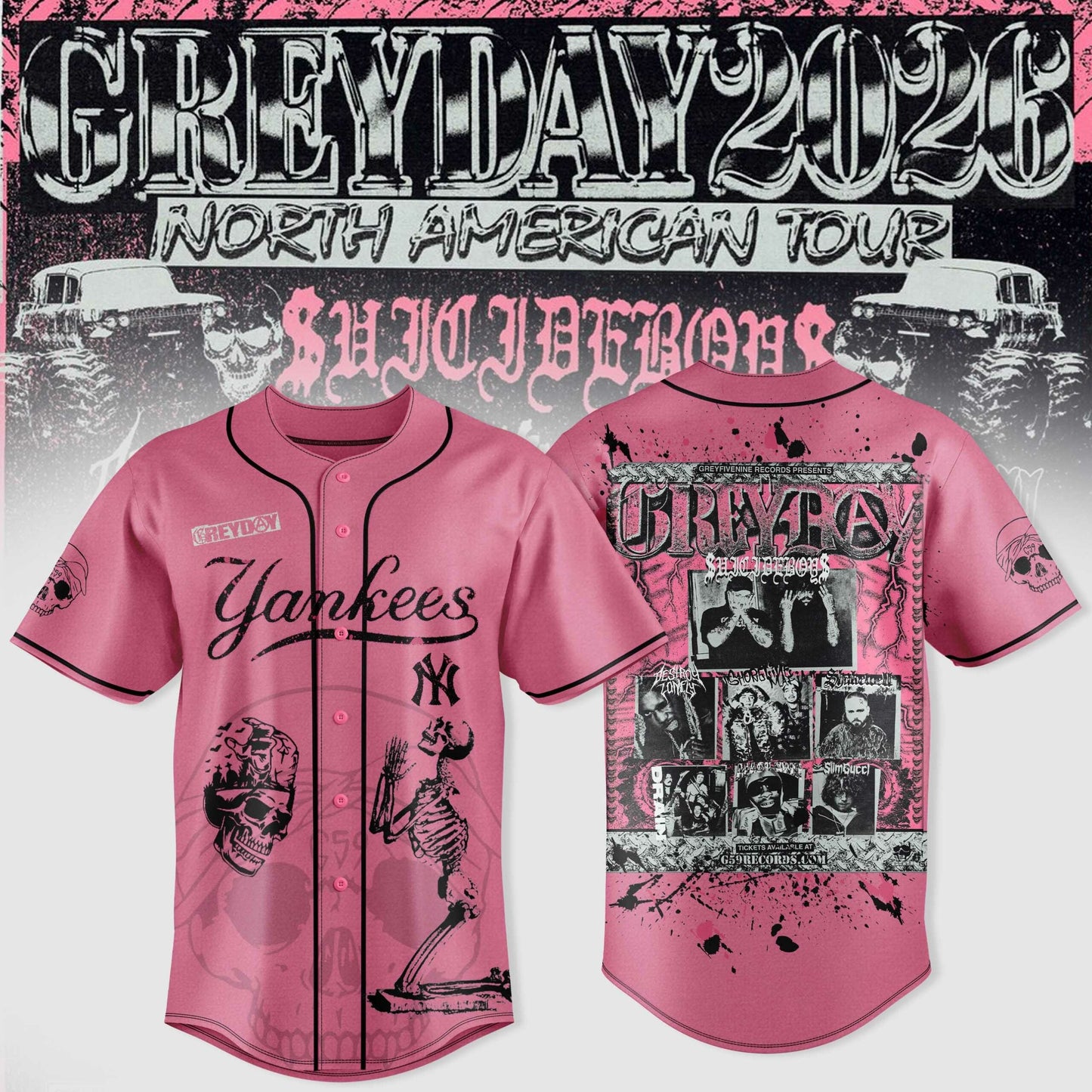New York Yankees X $uicideboy$ Greyday 2026 “ North American Tour Jersey