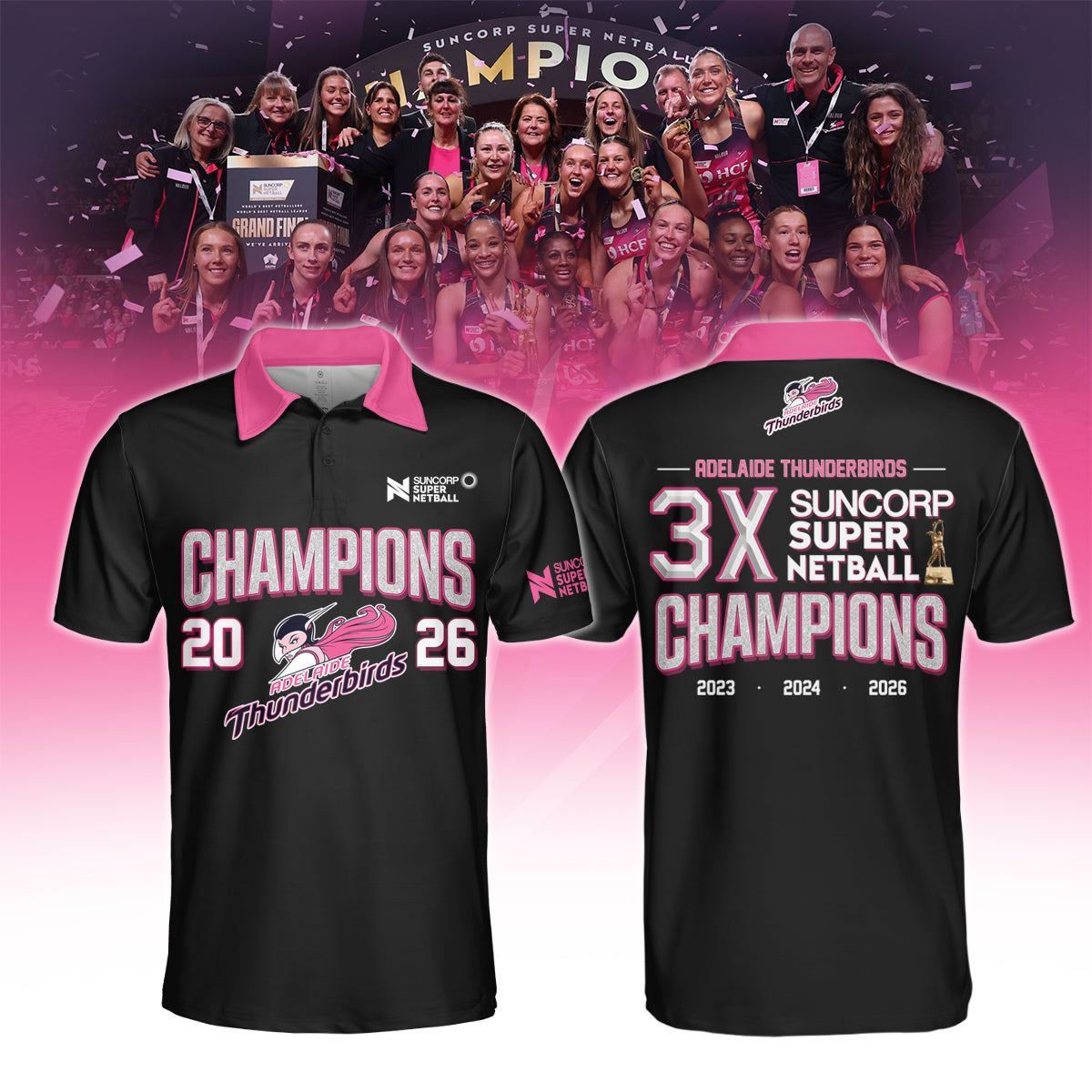 Adelaide Thunderbirds 2026 Champions Women’s Edition Polo For Fans Black