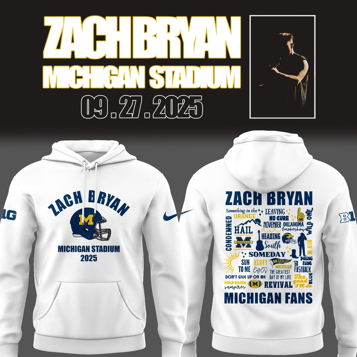 Limited Edition Michigan Fb Zach The Quittin™ Time Tour 2025 Michigan Stadium White Hoodie