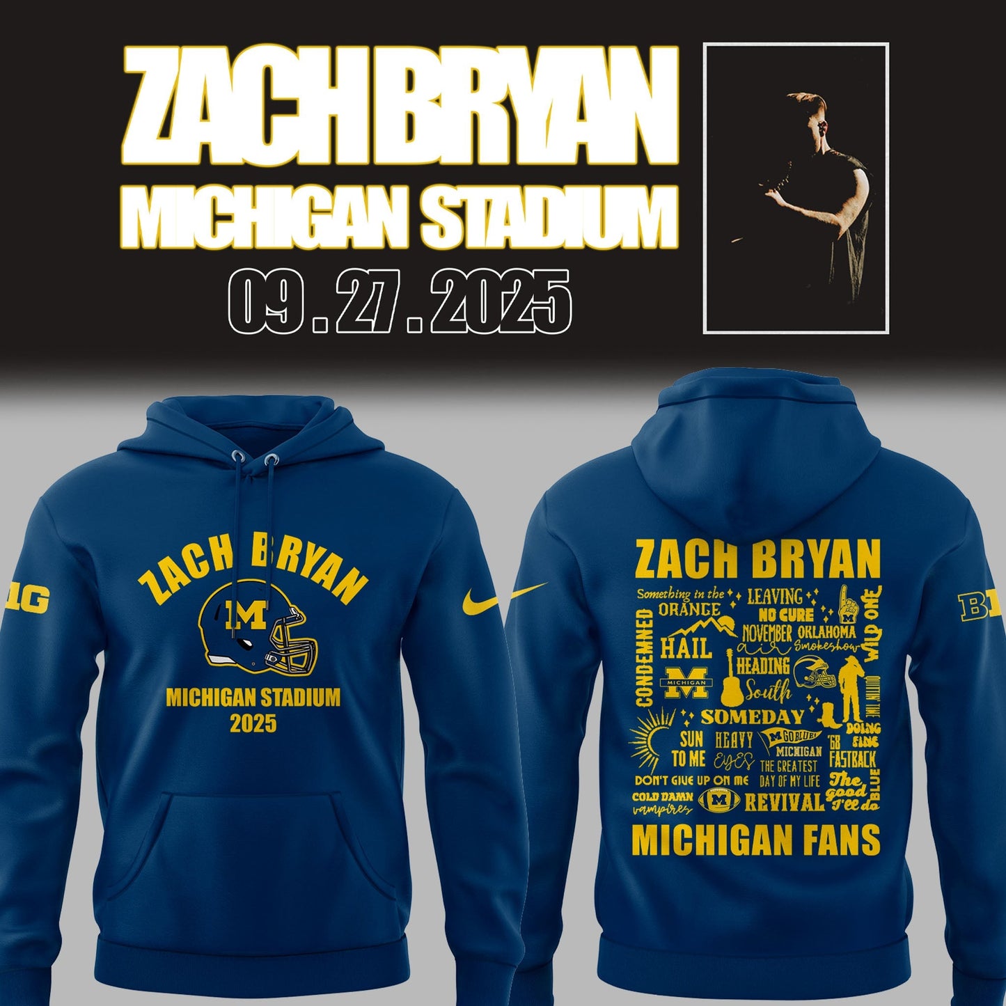 Limited Edition Michigan Fb Zach The Quittin™ Time Tour 2025 Michigan Stadium Hoodie