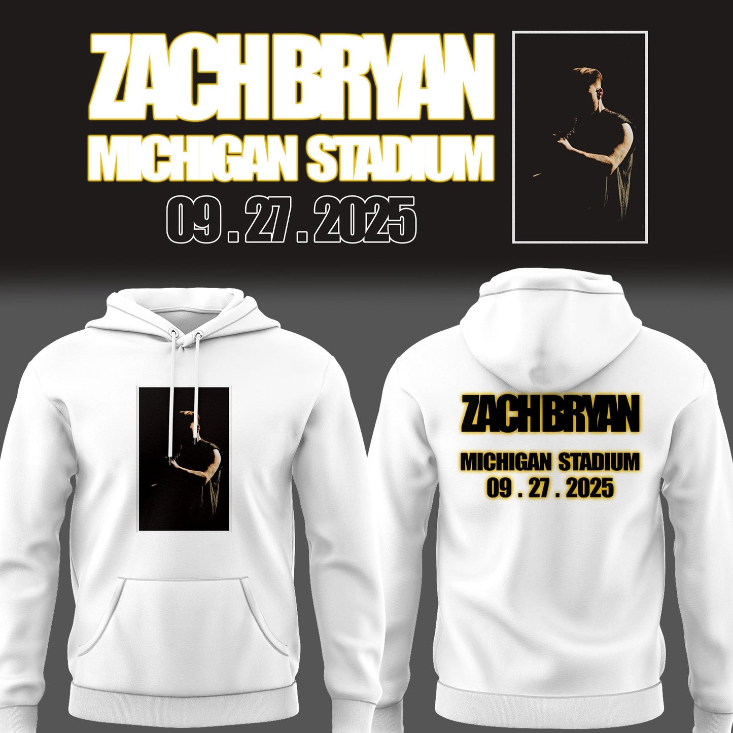 Limited Edition Michigan Fb Zach The Quittin™ Time Tour 2025 Michigan Stadium White Hoodie