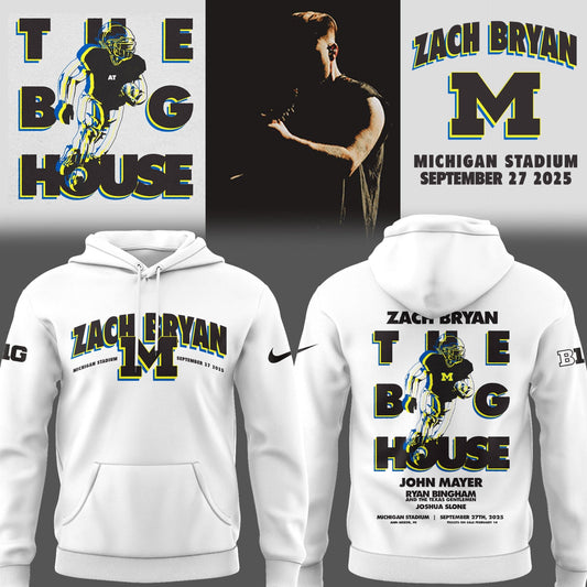 Limited Edition Michigan Fb Zach The Quittin™ Time Tour 2025 Michigan Stadium White Hoodie