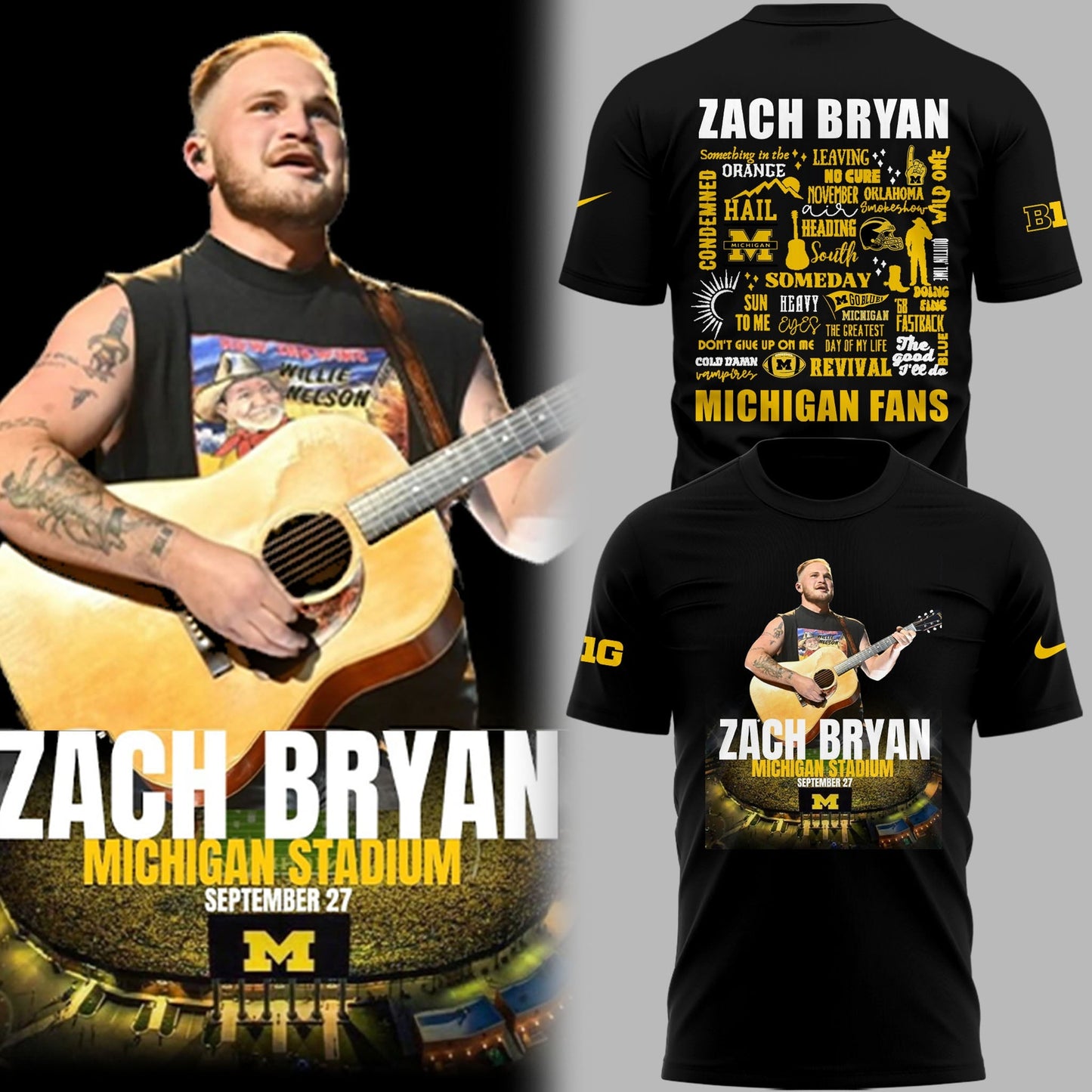Limited Edition Michigan Fb Zach The Quittin™ Time Tour 2025 Michigan Stadium TShirt