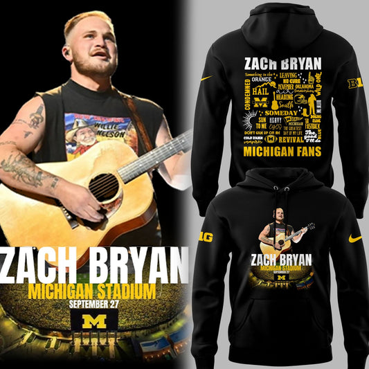 Limited Edition Michigan Fb Zach The Quittin™ Time Tour 2025 Michigan Stadium Black Hoodie