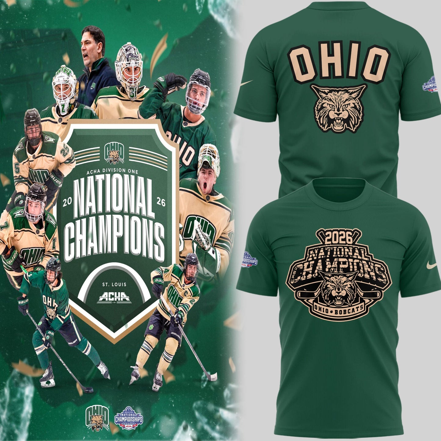 Limited Edition Ohio Bobcat ACHA National Champions 2026ðŸ†TShirt