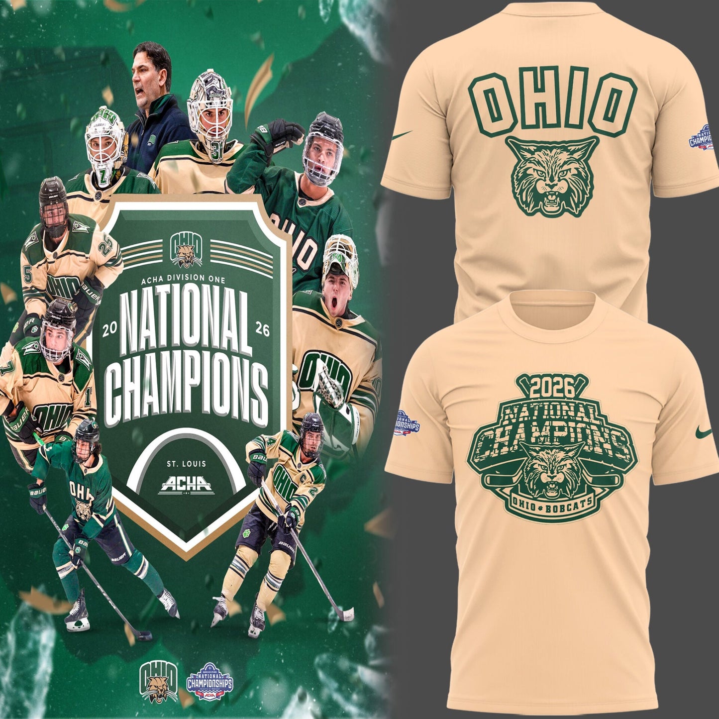 Limited Edition Ohio Bobcat ACHA National Champions 2026ðŸ†TShirt