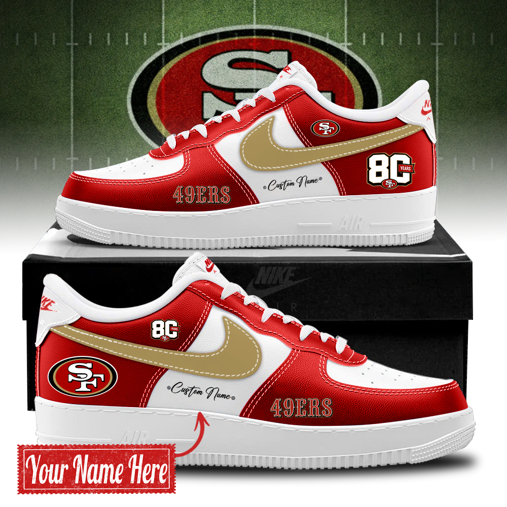 San Francisco 49ers BOLD WHITE and RED 80TH Limited Edition AF1 Sneakers