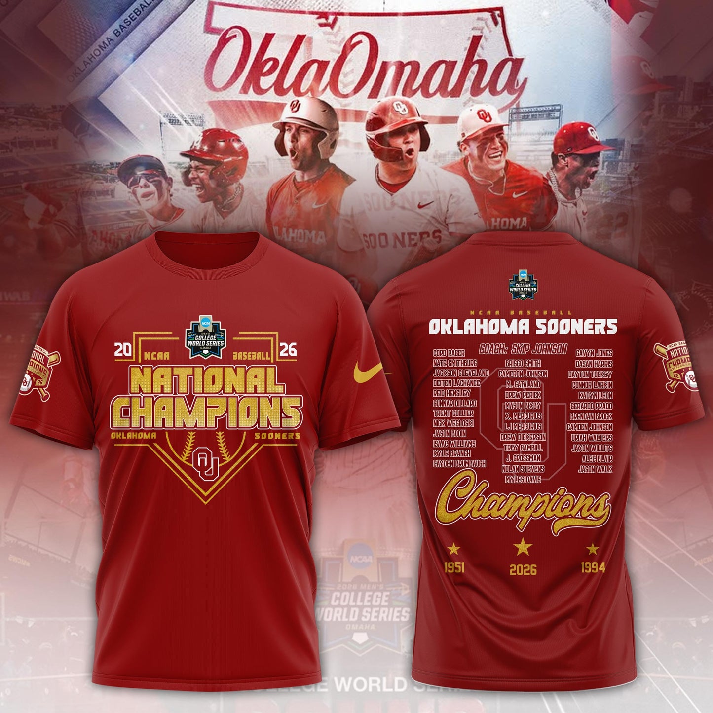 Oklahoma Sooners 2026 NCAA Baseball National Champions Tshirt