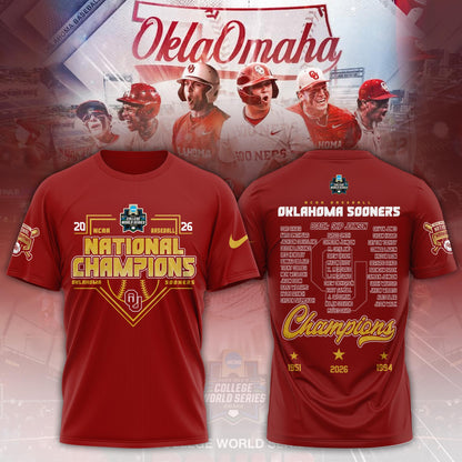 Oklahoma Sooners 2026 NCAA Baseball National Champions Tshirt