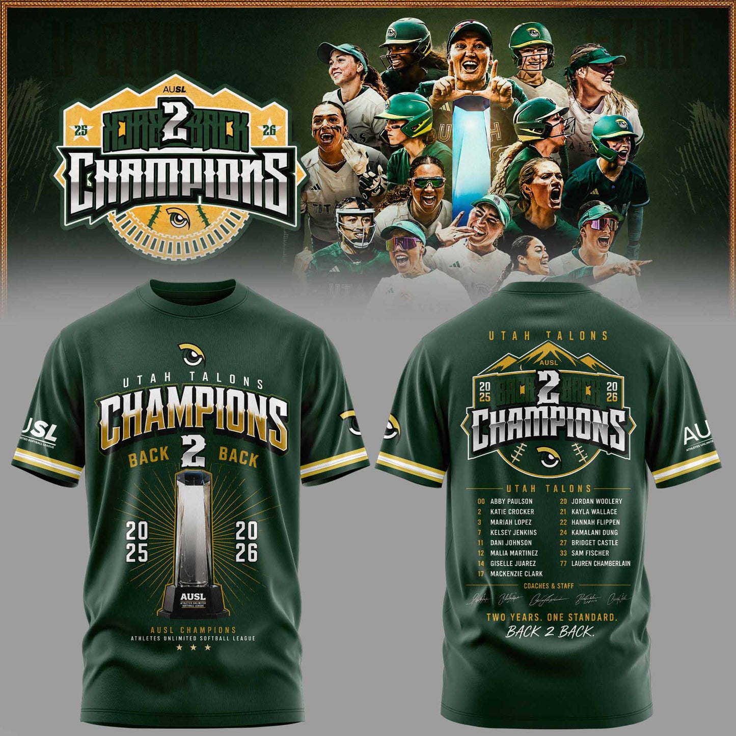 Utah Talons Back-to-Back 2026 Champions Tshirt