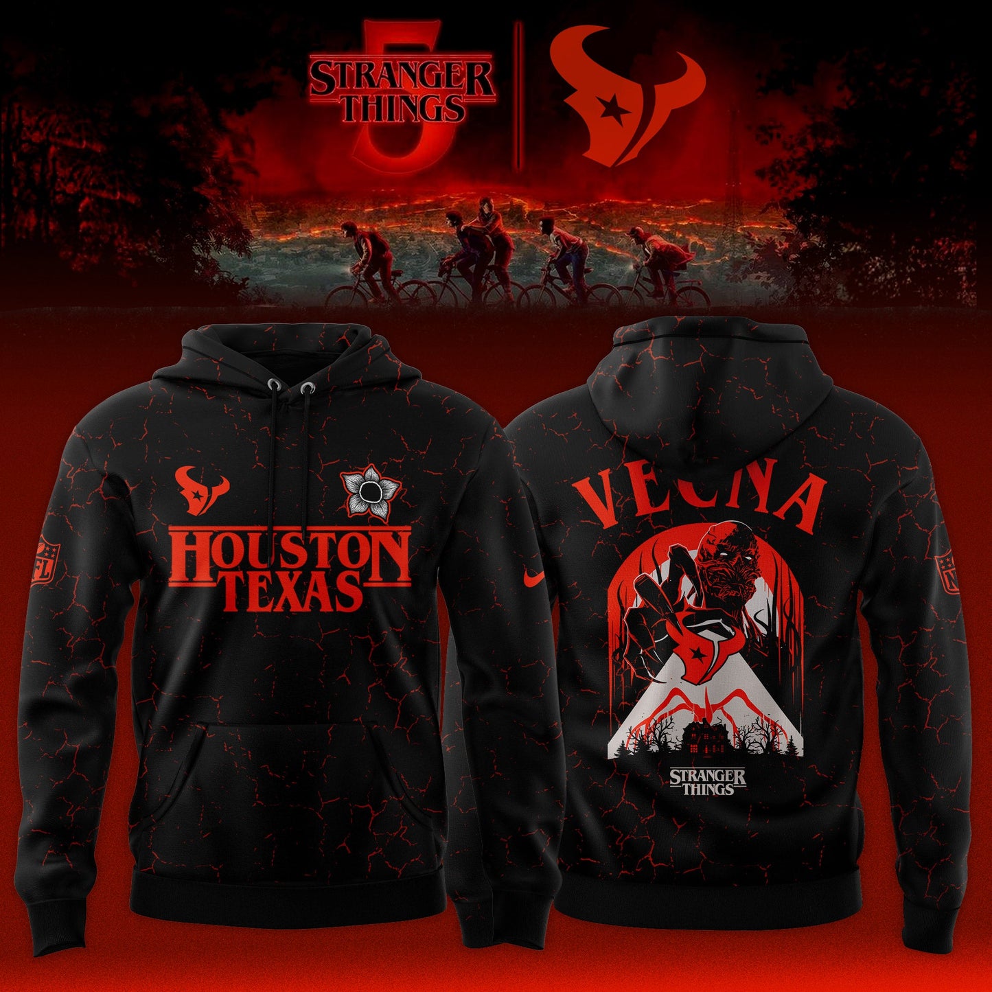 [Special Deal Black Friday] Houston Texans x Stranger Things Limited Hoodie