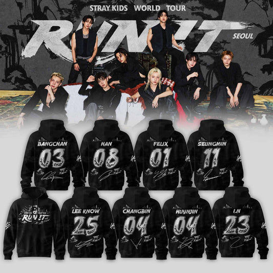 STRAY KIDS – RUN IT WORLD TOUR 2026 Edition Hoodie ( Black)