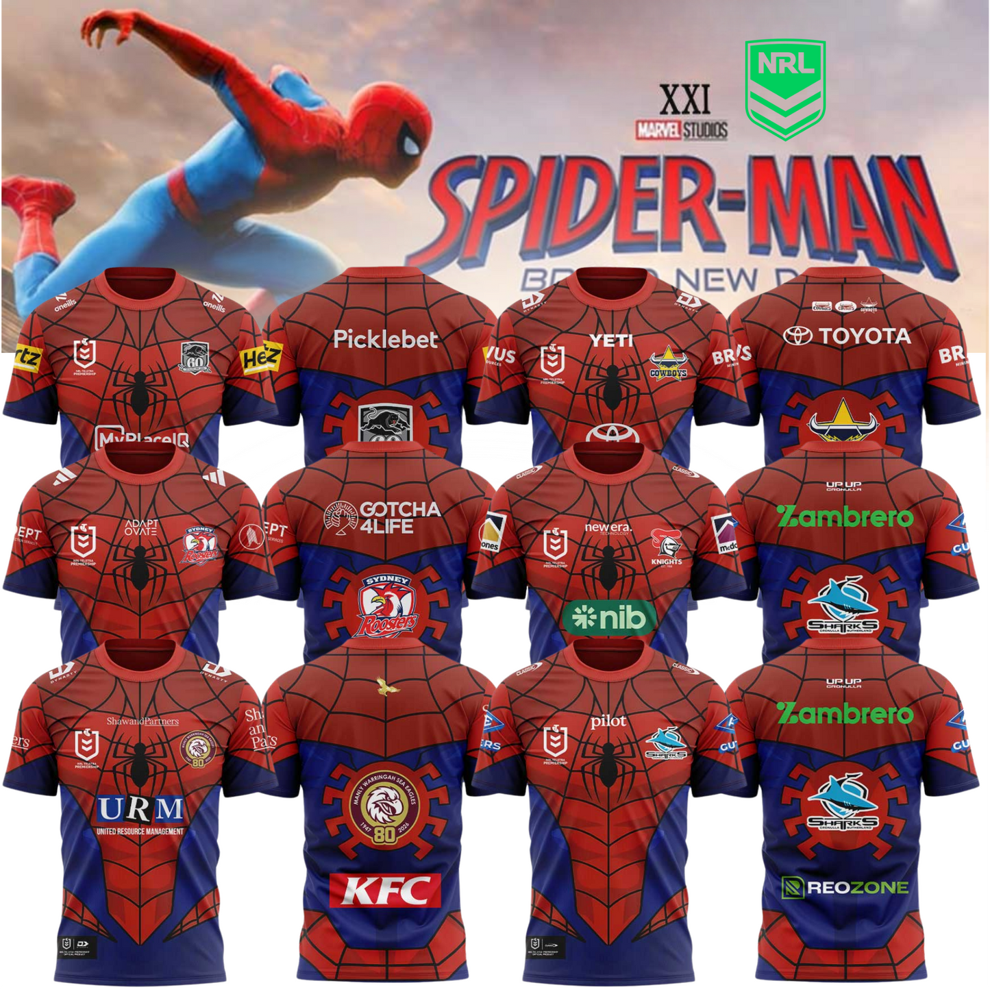 NRL x Spider-Man 2026 Merch Limited Edition Shirt (Full Team)