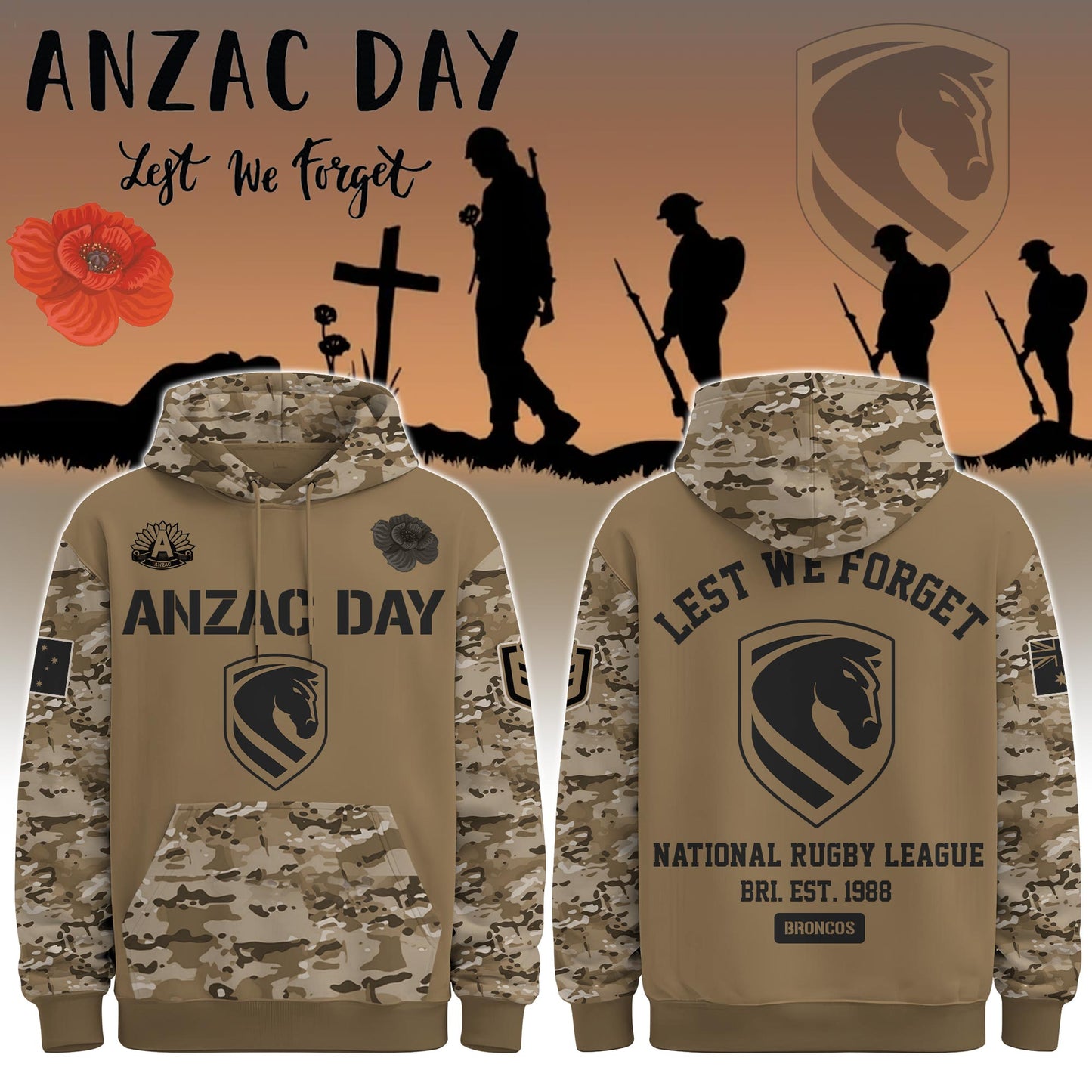 Brisbane Broncos “ Anzac Day Hoodie
