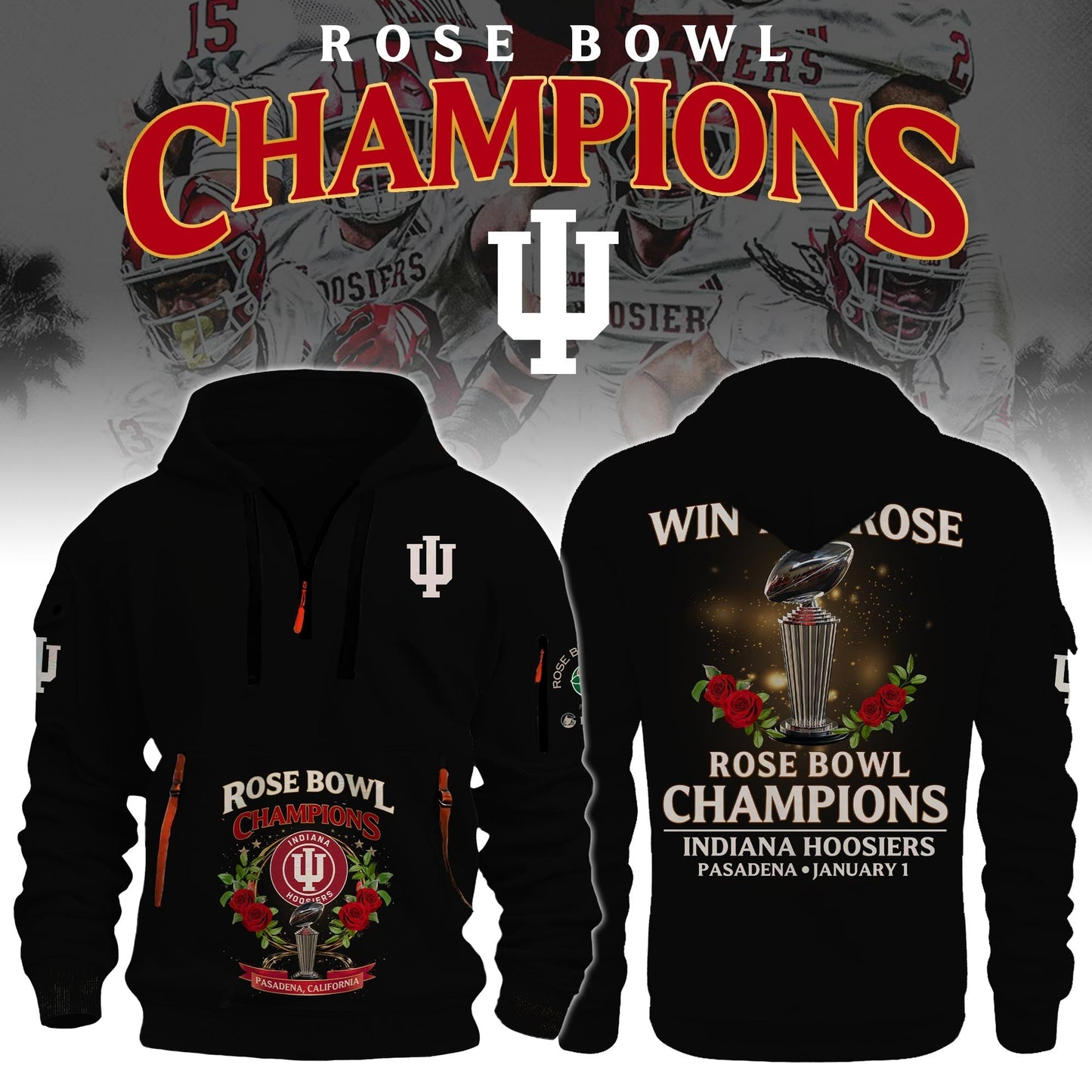 Indiana Hoosiers 2026 Rose Bowl Limited Half Zip Hoodie
