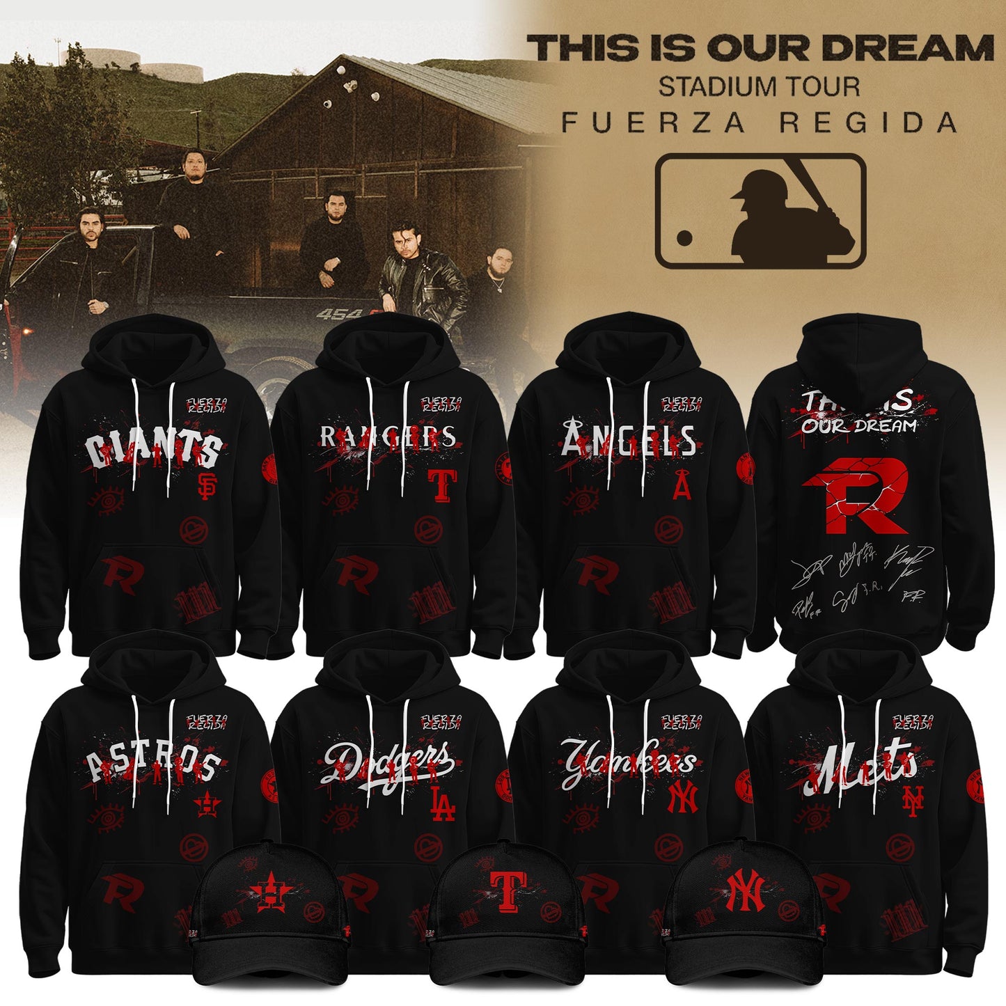 All Team MLB x Fuerza Regida This Is Our Dream Stadium Tour 2026 Hoodie
