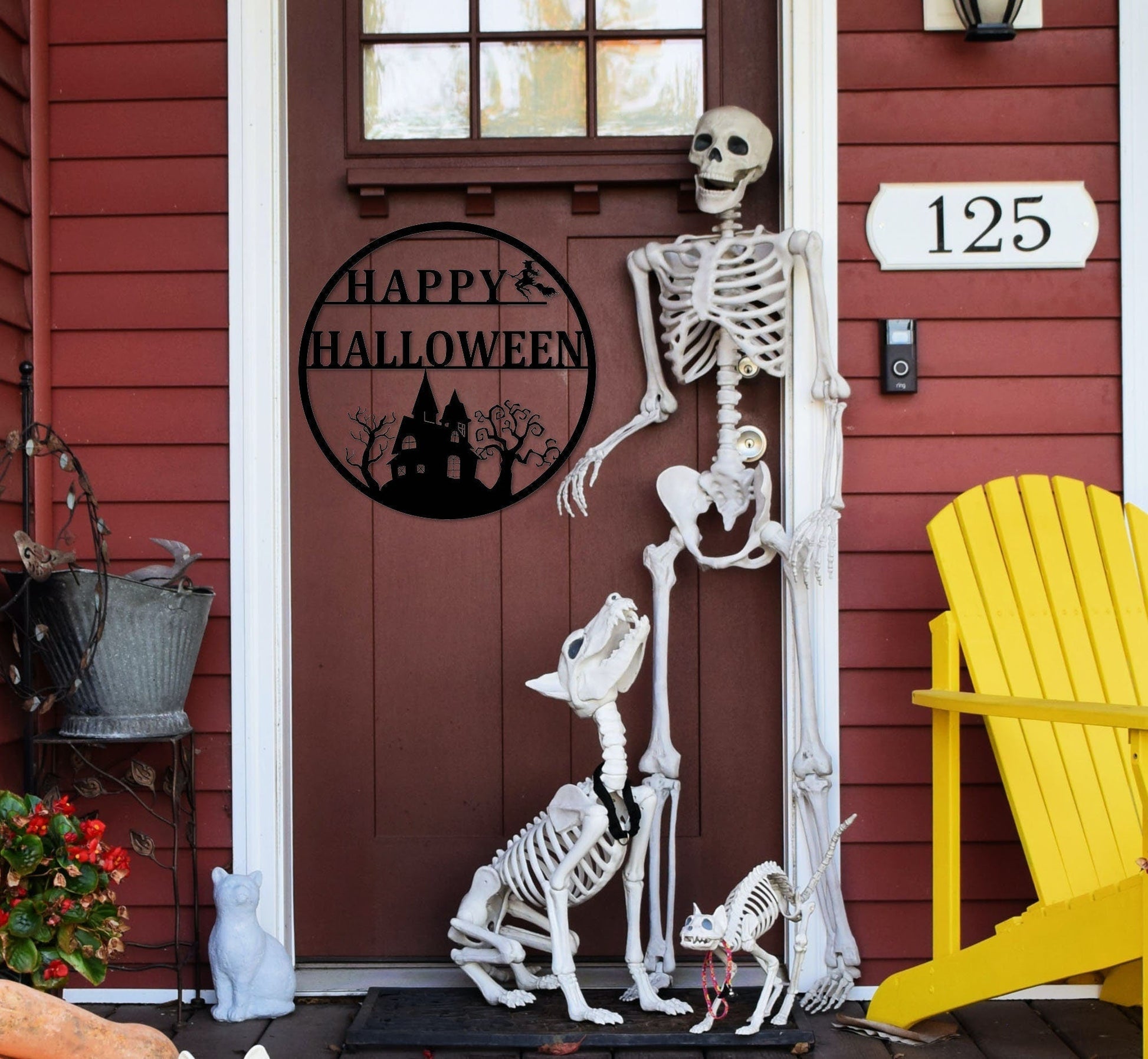 Custom Happy Halloween Sign,Witch Flying on a Broomstick Metal Sign,Halloween Gift,Halloween Decor,Haunted House Decor,Halloween Party Decor