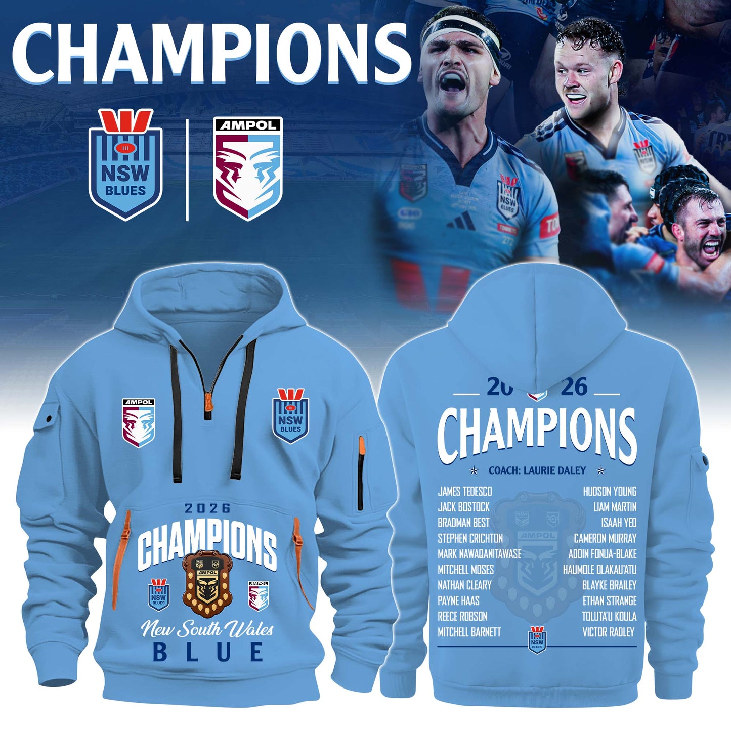 NSW Blues Champions State of Origin 2026 Jacket Hoodie