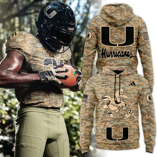 Camo Miami Hurricanes Honor & Support Premier Strategy Hoodie