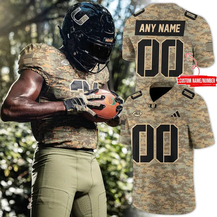 Camo Miami Hurricanes Honor & Support Premier Strategy Football Jersey