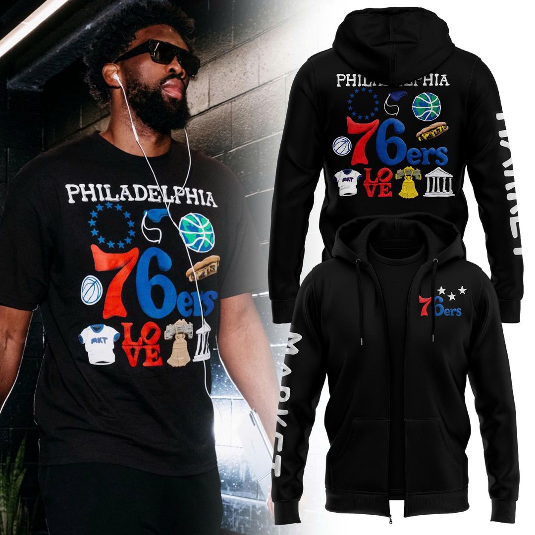 Philadelphia 76ers NBA x MARKET Black Zip Hoodie