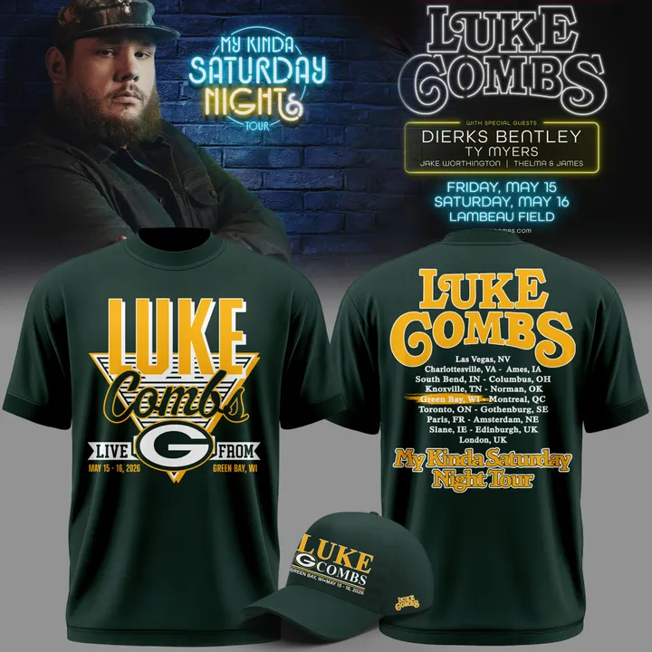 Limited Edition Luke Combs x Green Bay Packers - My Kinda Saturday Night Tour Country Music 2026 T-Shirt