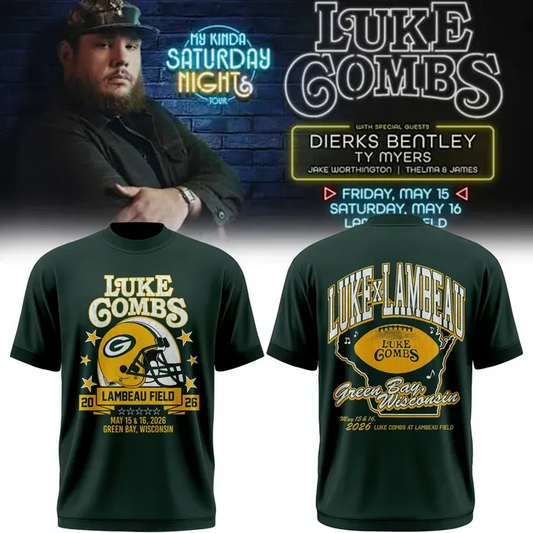 Special Edition My Kinda Saturday Night Tour - Luke Combs x Green Bay Packers T-Shirt