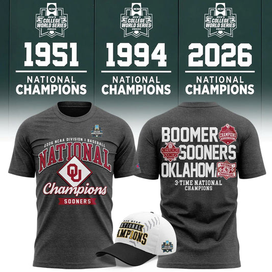 Oklahoma Sooners Crimson 2026 NCAA Baseball National Champions 3-Time Champions Tshirt