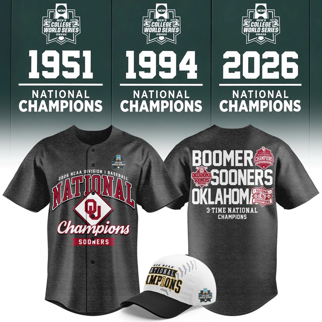 Oklahoma Sooners Gray 2026 NCAA Baseball National Champions 3-Time Champions Jersey