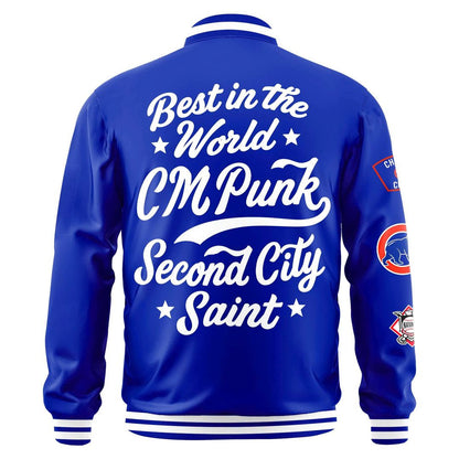 CM Punk Chicago Cubs Bomber Jacket - "Best in the World" Blue Varsity Jacket