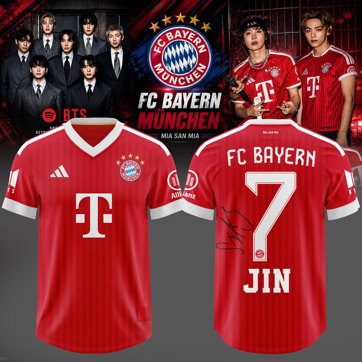 BTS WORLD TOUR ‘ARIRANG’ × BAYERN MUNICH Signature Jin SoccerJersey