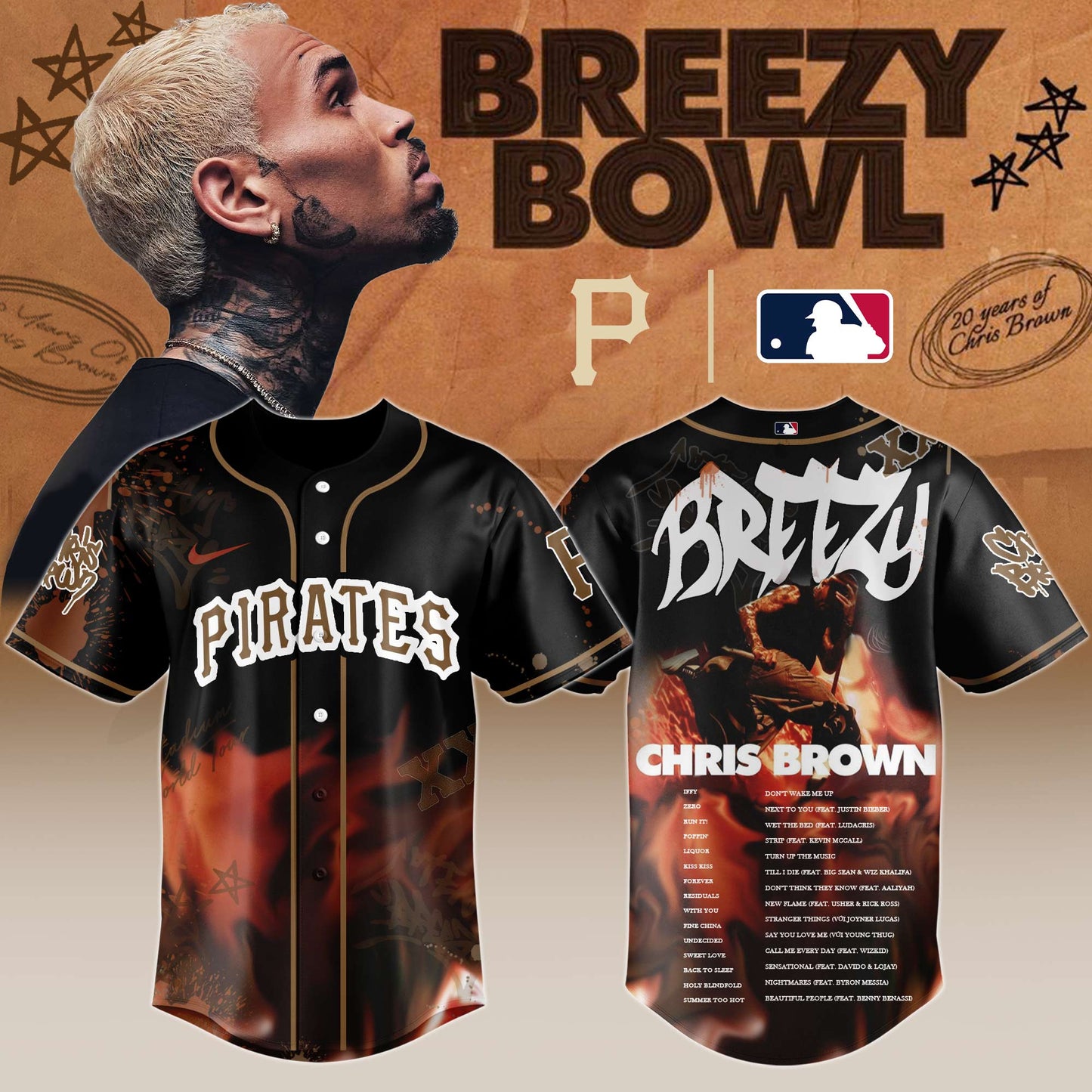 P Pirates x Chris Brown Breezy¯Bowl¯XX Stadium World Tour 2025 Jersey Editions Limited + Selling Out Fast