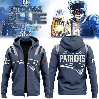NE Patriots 2025 NFL Nike Rivalries Nor™Easter Storm Blue Combo Zip Hoodie