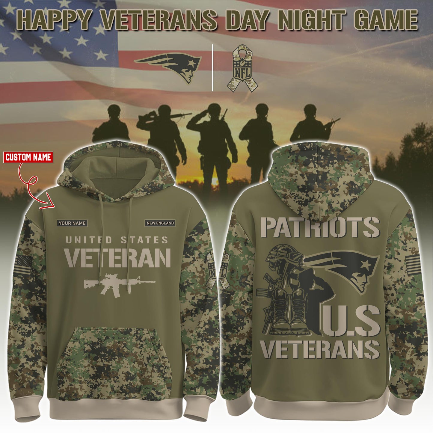 New England Patriots - Veteran Day 2025 Hoodie Limited Edions