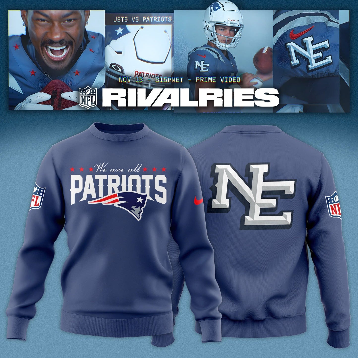 New England Patriots 2025 Rivalries Nor™Easter Storm Blue Sweatshirt