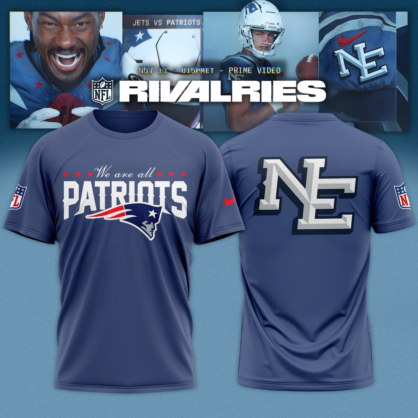 New England Patriots 2025 Rivalries Nor™Easter Storm Blue T-shirt