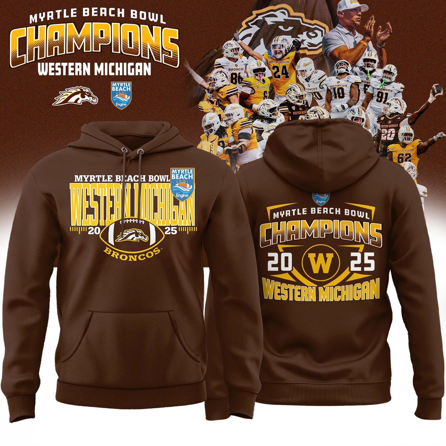 Western Michigan Broncos 2025 Myrtle Beach Bowl Champions Hoodie