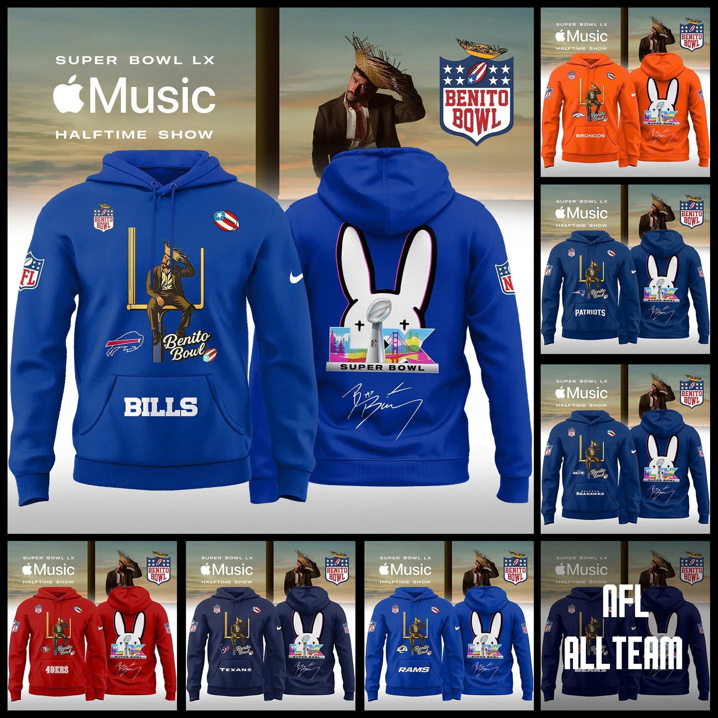 All Team NFL x Bad Bunny 2026 Super Bowl LX Halftime Show Special Edition Hoodie