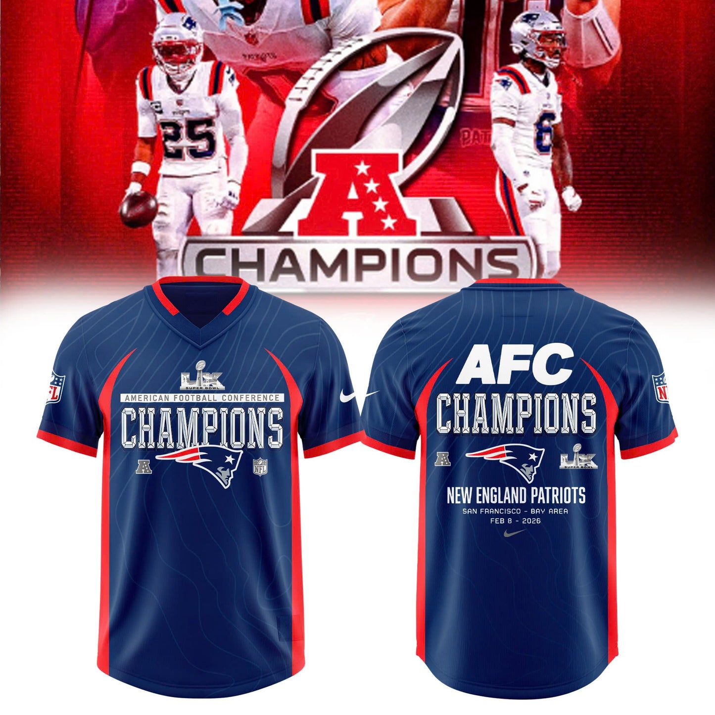 ðŸ† NEW ENGLAND PATRIOTS ” 2025 AFC CHAMPIONS Jersey