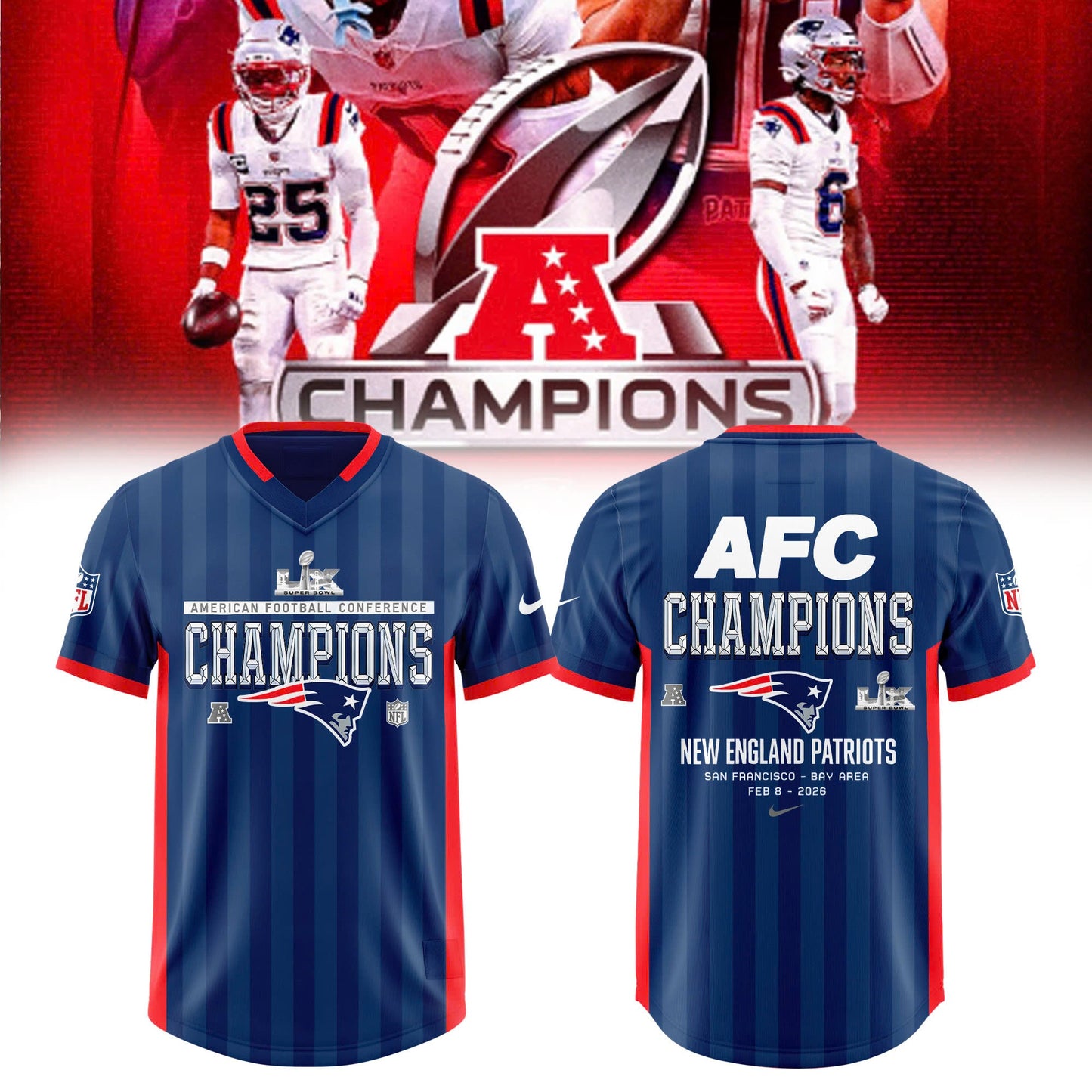 ðŸ† NEW ENGLAND PATRIOTS ” 2025 AFC CHAMPIONS Jersey
