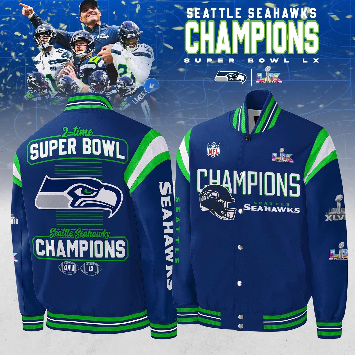 Seattle Seahawks Super Bowl LX Champions Bomber Jacket