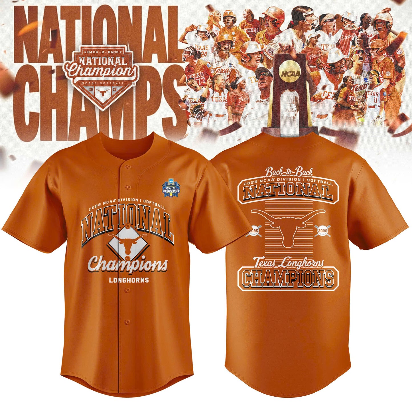 Texas 2026 NCAA Softball Women’s College World Series National Champions Limited Edition Jersey