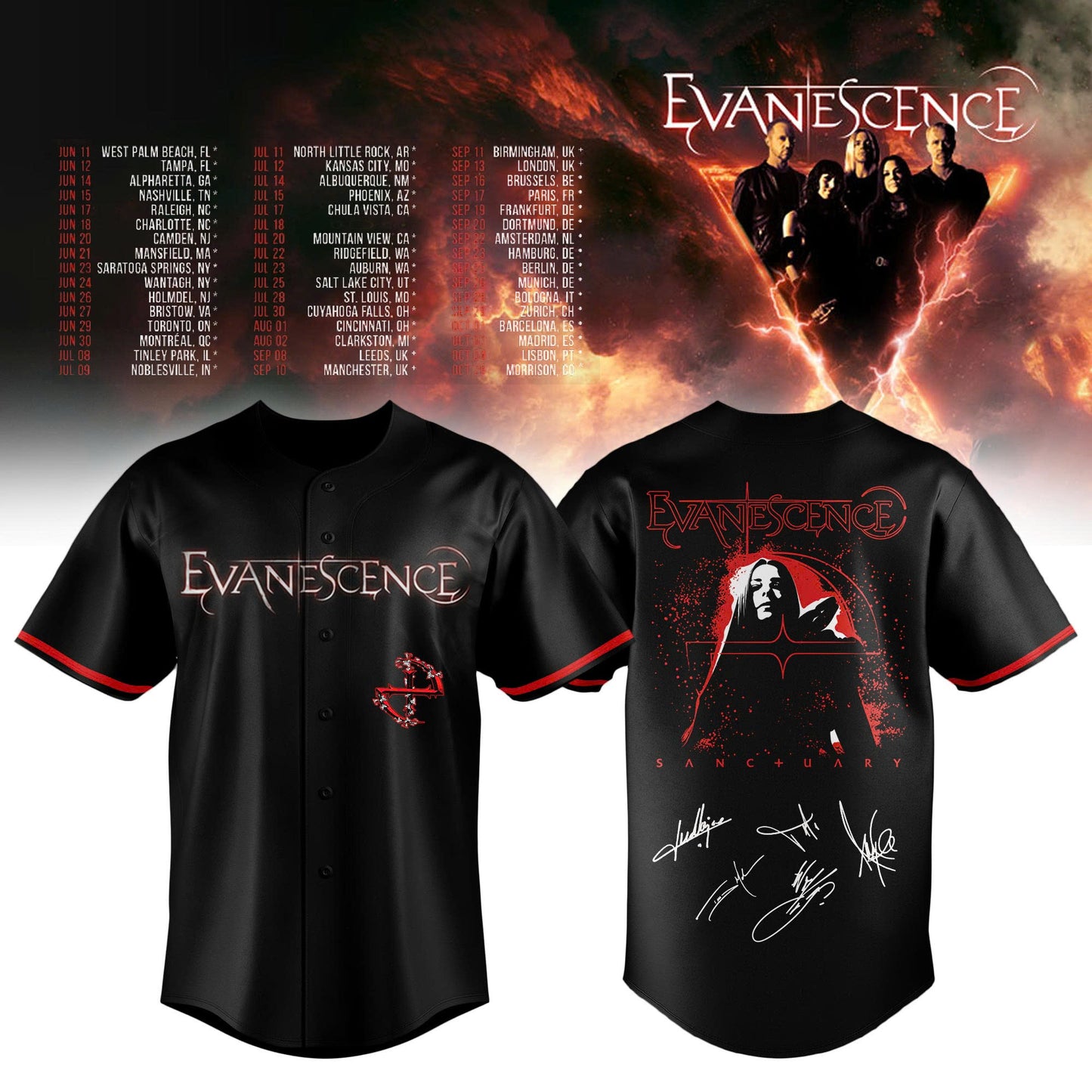 EVANESCENCE  " Sanctuary 2026 World Tour " Limited Edition Jersey