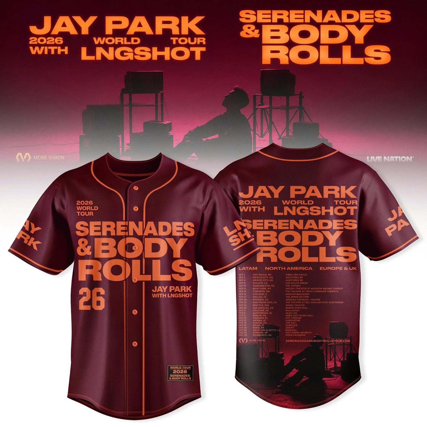 JAY PARK & LNGSHOT – 2026 World Tour ‘Serenades & Body Rolls” Exclusive Baseball Jersey